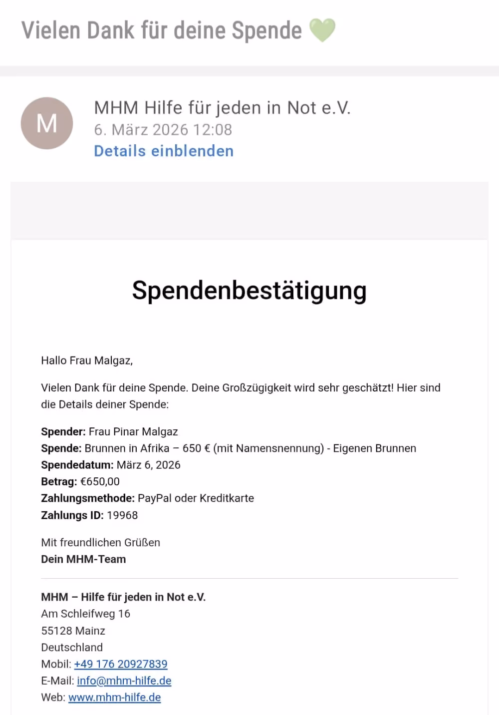 Der Brunnenbau wurde in Auftrag gegeben elhamdulillah