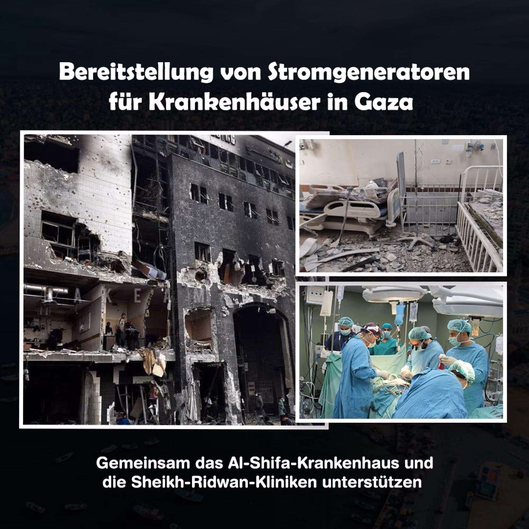 Bereitstellung von Stromgeneratoren für Krankenhäuser in Gaza