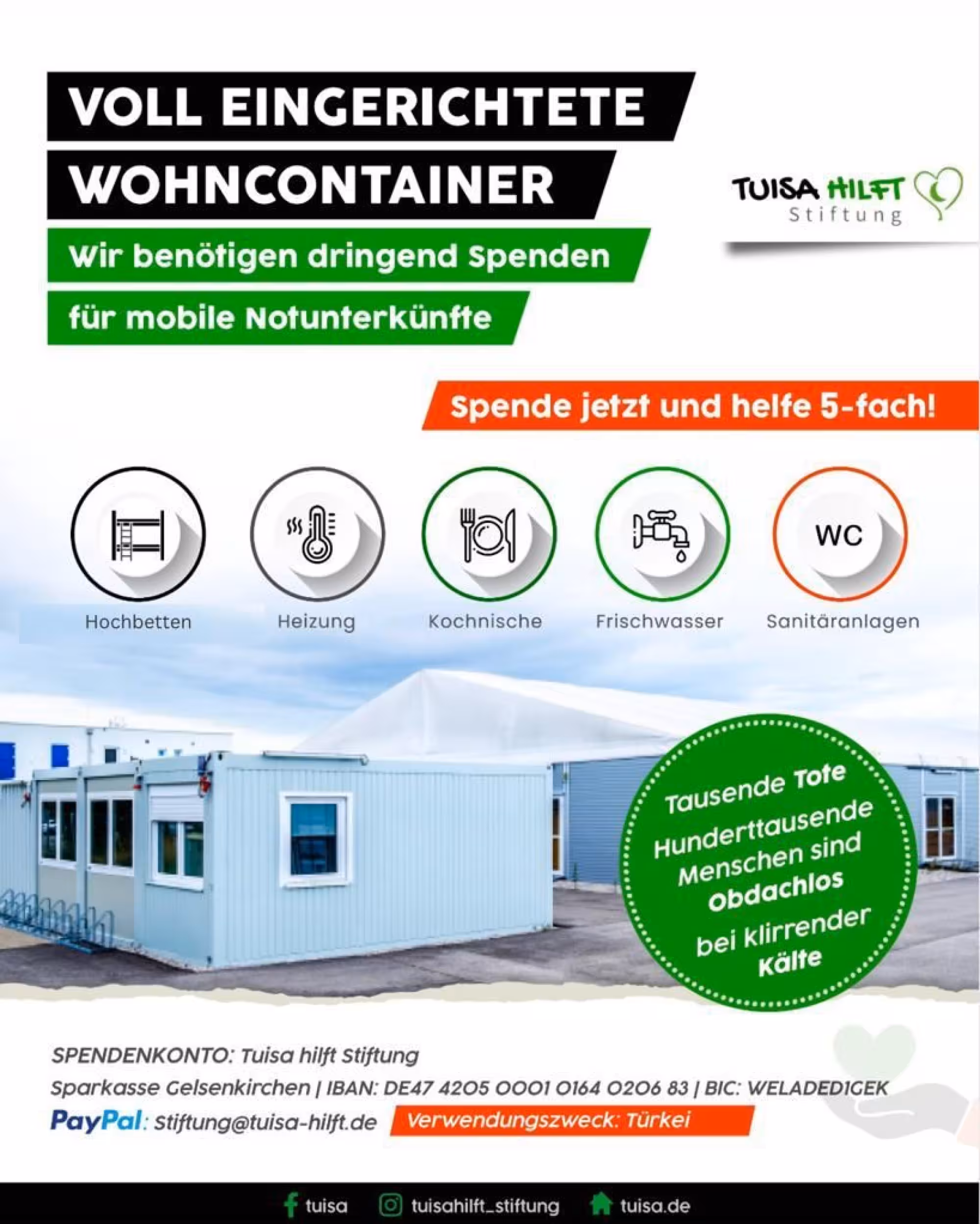 Warme Wohn - Container für die Erdbebenopfer