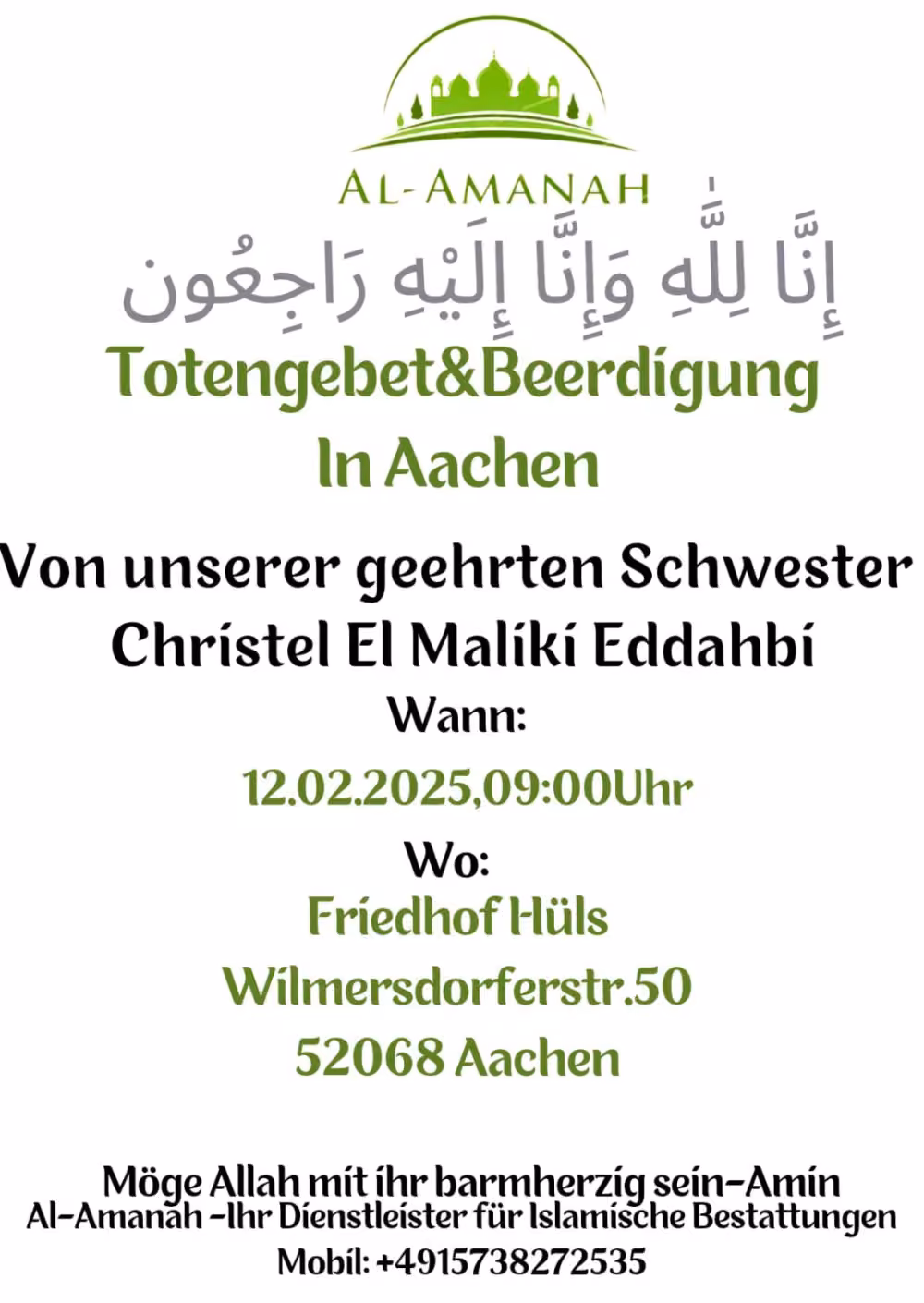 Islamische Bestattung einer konvertierten Schwester ohne Familie